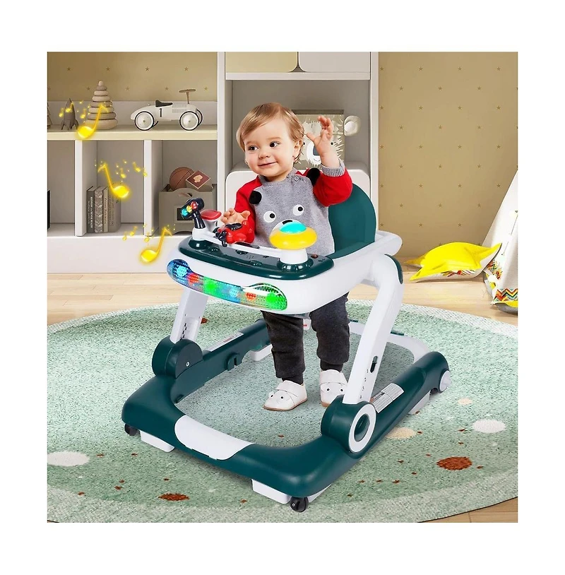 Kinder King 5-in-1 Baby Activity Walker with Music and Lights, Adjustable Height Safety Bumper