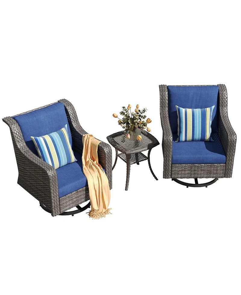 Asagikoiai 3-Piece Outdoor Swivel Chairs Set, Pe Rattan Rocking Bistro Set with Table for Garden