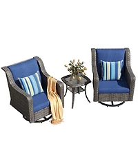 Asagikoiai 3-Piece Outdoor Swivel Chairs Set, Pe Rattan Rocking Bistro Set with Table for Garden