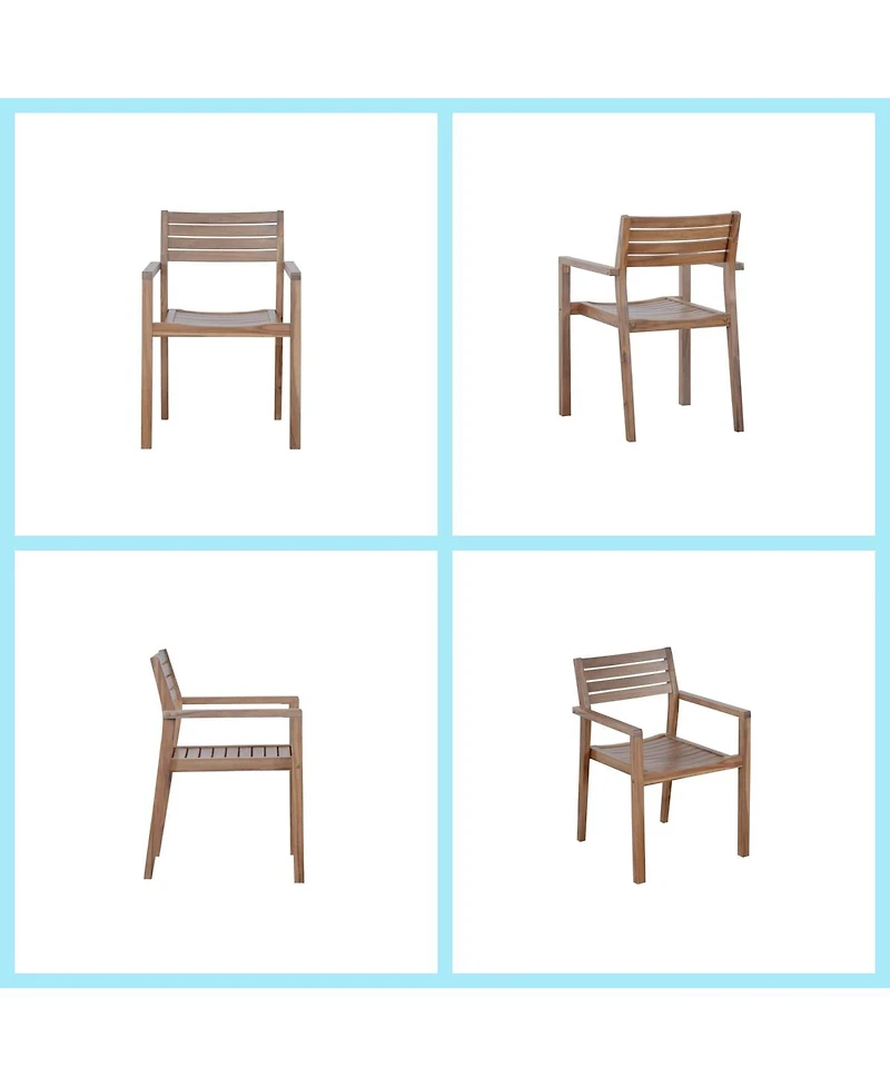 Asagikoiai 5-Piece Acacia Wood Outdoor Dining Set for 4, Patio Table with Umbrella Hole