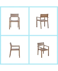 Asagikoiai 5-Piece Acacia Wood Outdoor Dining Set for 4, Patio Table with Umbrella Hole