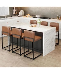 gaomon Set of 4 Modern Bar Stools- Pu Leather Counter Height Barstools with Back, Upholstered Bar Chairs for Kitchen Island and Home Bar, Metal Frame