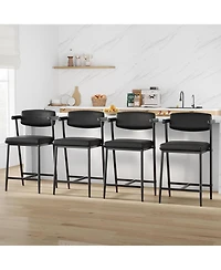 gaomon Set of 4 Bar Stools with Arms and Back 26 Inch Counter Height, Faux Leather, Metal Footrest