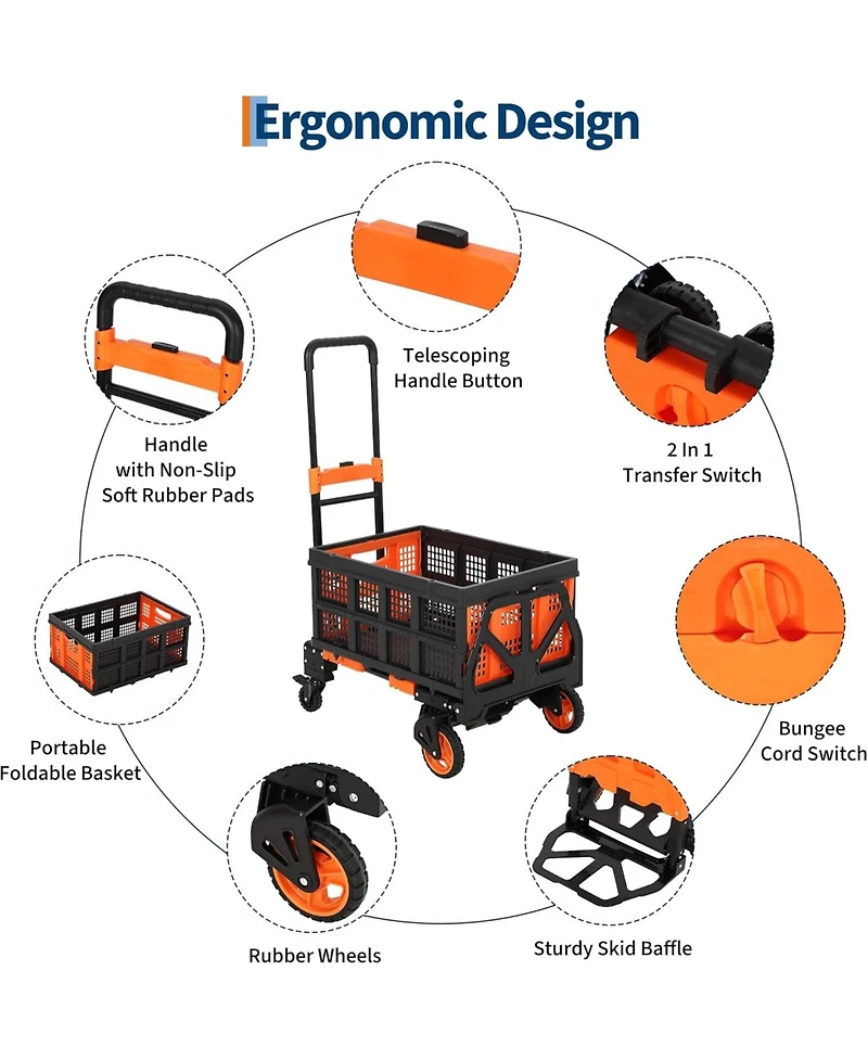gaomon Folding Hand Truck with 330 Lb Capacity - 2-in-1 Dolly and Flatbed Cart Retractable Handle Rubber Wheels and Foldable Basket