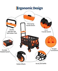 gaomon Folding Hand Truck with 330 Lb Capacity - 2-in-1 Dolly and Flatbed Cart Retractable Handle Rubber Wheels and Foldable Basket