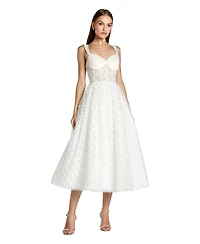 Mac Duggal Women's Polka Dot Net Bustier A-Line Midi Dress