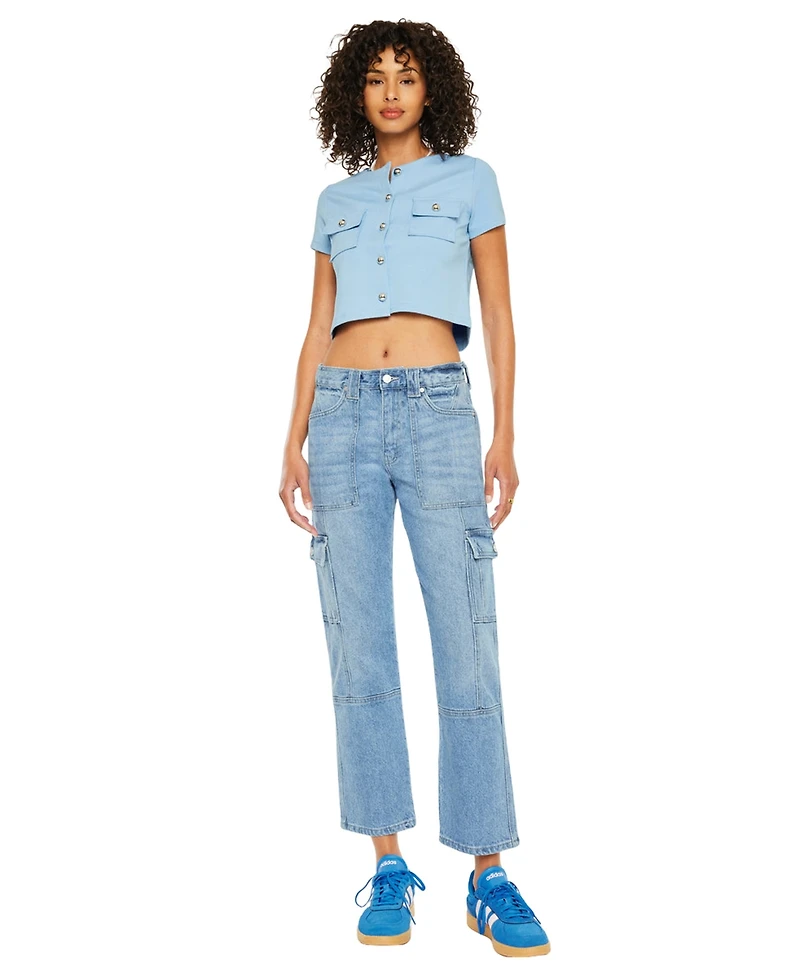 KanCan Women's Aaliyah High Rise Slim Straight Cargo Pants