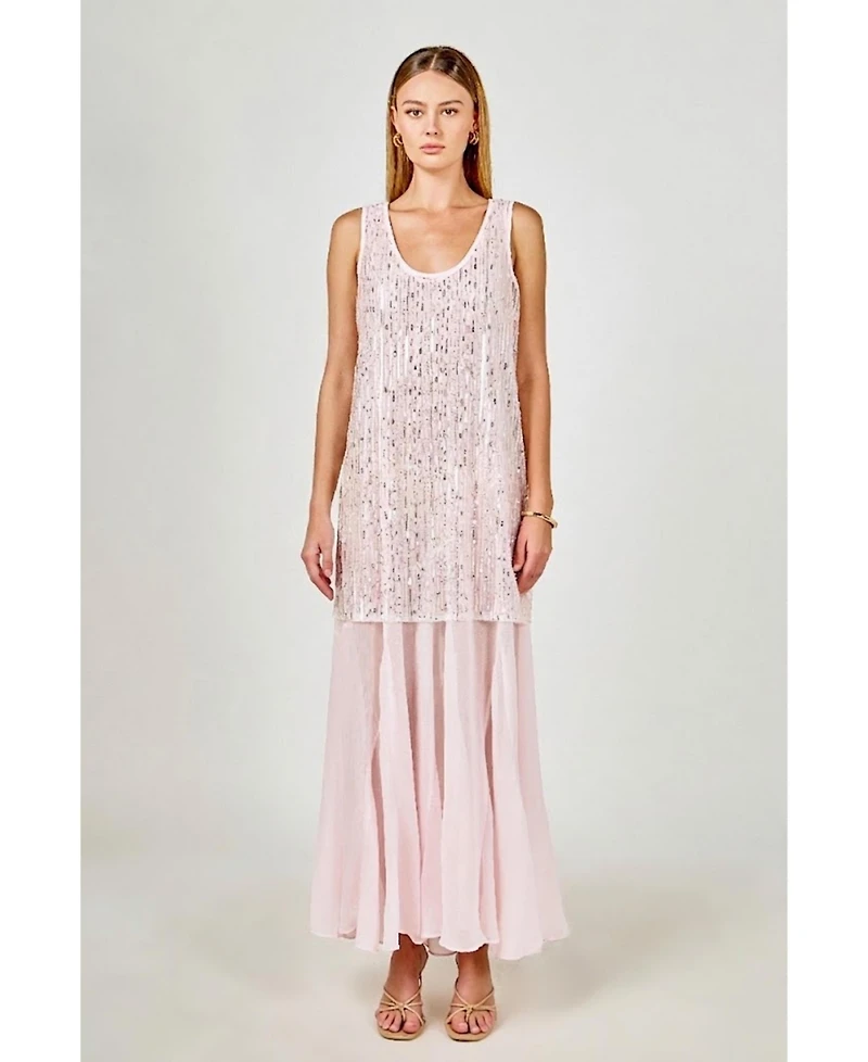 endless rose Women's Sequins Overlay Chiffon Maxi Dress