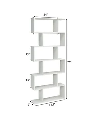 Gymax 6 Tier S-Shaped Bookshelf Storage Display Bookcase Decor Z-Shelf Coffee