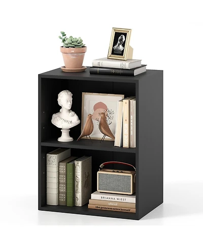Gymax Bookcase with 2 Open Cubes Floor Standing Bookshelf with 5-Position Adjustable Shelf