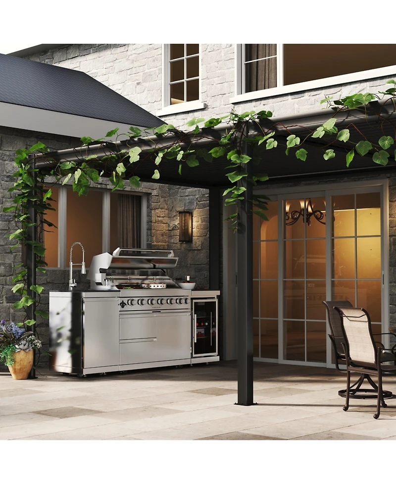 Mondawe 44" 6-Burner 85000 Btu Stainless Steel Outdoor Kitchen Grill Island with Fridge