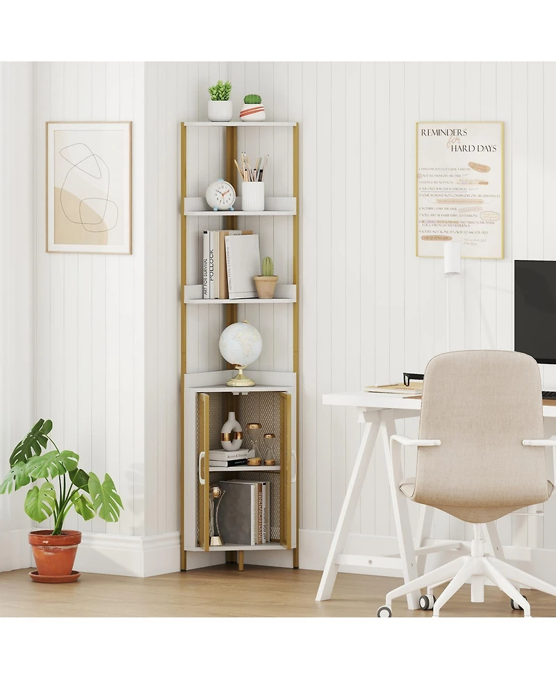 Gymax 6-Tier Corner Shelf 67'' Tall Corner Bookshelf w/Cabinet and Adjustable Shelf