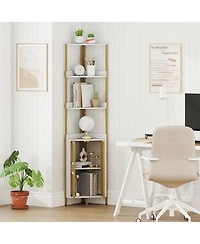 Gymax 6-Tier Corner Shelf 67'' Tall Corner Bookshelf w/Cabinet and Adjustable Shelf