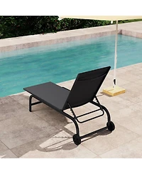 Gymax Outdoor Chaise Lounge Chair Set of 2 with Wheels 6-Position Recliner with 80-DegreeFull Flat