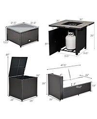Gymax 5 Pieces Patio Furniture Set with 30 Inches Gas Fire Pit Table Cushions Storage Box