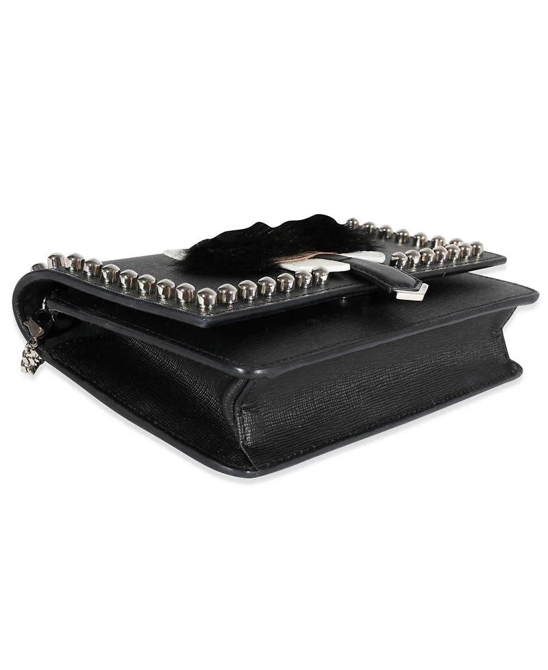 Pre-Owned Fendi Black Vitello Elite and Mink Studded Karlito Chain Wallet