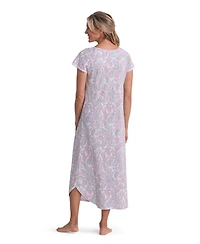 Miss Elaine Women's Short-Sleeve Printed Long Gown