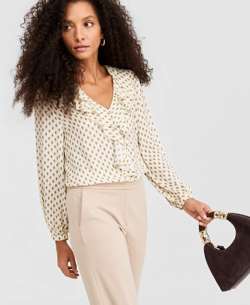 Emme Marella Women's Flounce-Detail V-Neck Long-Sleeve Blouse