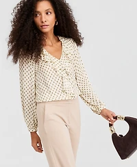 Emme Marella Women's Flounce-Detail V-Neck Long-Sleeve Blouse