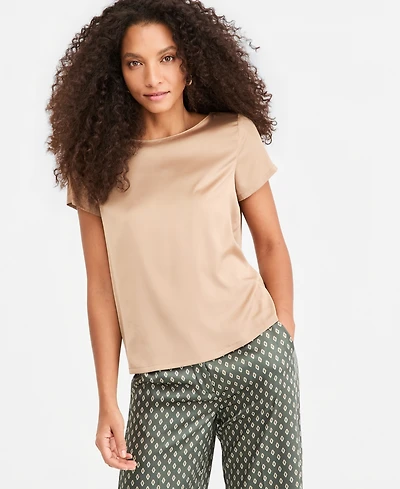Emme Marella Women's Emmpanteon Boat Neck Satin Lightweight-Stretch Blouse