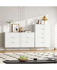 homfan Fluted Wood Dresser - 5 Drawer or 6 Drawer Tall Chest with Metal Handles
