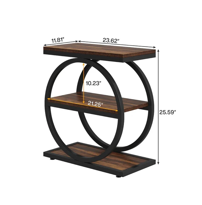 Slickblue Set of 2 Sofa Side Tables with 3 Tier Storage Shelves