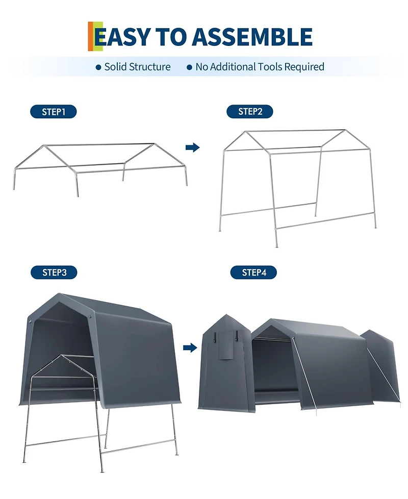 gaomon Portable Outdoor Storage Shed with Roll-Up Zipper Door, Mesh Vents and Pe Cover for Motorcycle, Firewood and Tools