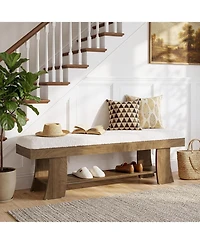 Tribesigns Upholstered Entryway Bench with Storage Shelf, Indoor Cushioned Shoe Bench Seat, Farmhouse Skinny End of Bed Benches