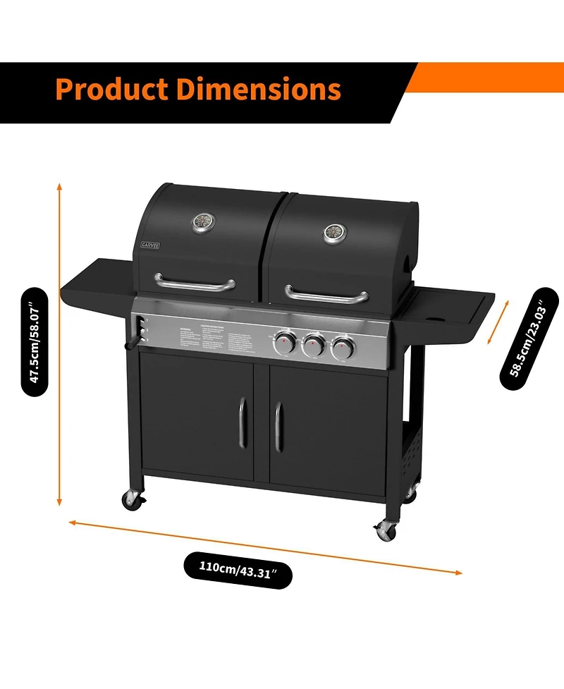 Xo 24000 Btu Propane + Charcoal Dual Fuel Grill Combo with Side Burner, for Backyard Patio, Outdoor Bbq