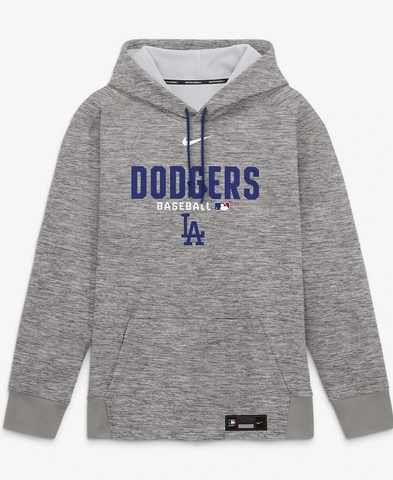 Nike Men's Heather Charcoal Los Angeles Dodgers Authentic Collection Therma-fit Hoodie