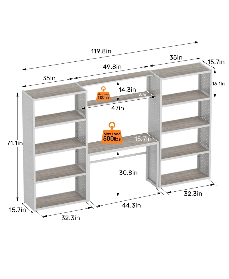Heavy-Duty Garage Storage and Workstation System with Side Pegboards, White (119.8 in. W x 71.1 in. H x 15.7 in. D