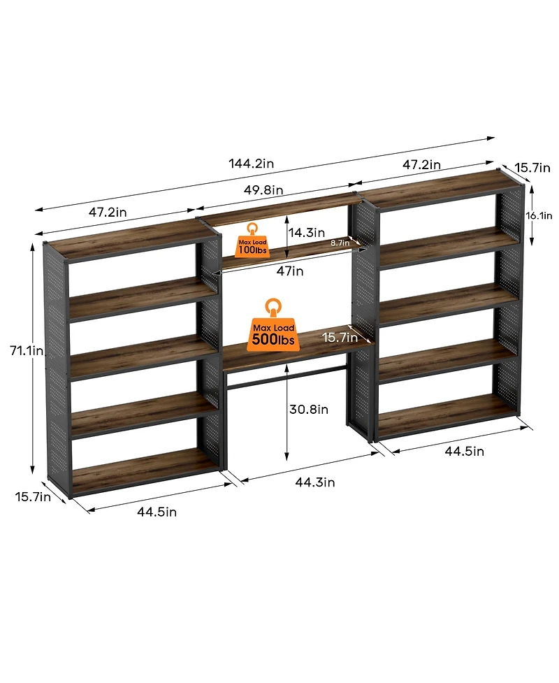 Heavy-Duty Wide Garage Storage and Workstation System with Side Pegboards, Black (144.2 in. W x 71.1 in. H x 15.7 in. D