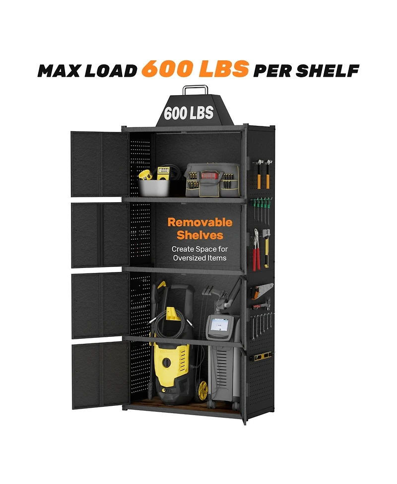 5-Shelf Heavy-Duty Garage Cabinet and Workstation System w/ Side Pegboards