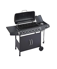 Asagikoiai Outdoor 6 Burner Stainless Steel Barbecue Grill with Warming Rack, Side Burner and Wheels