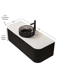 Sillysis Wall Mounted Bathroom Vanity with Glass Vessel Sink, 3D Stripe Plywood Cabinet, Soft Close Drawer, Pre-assembled