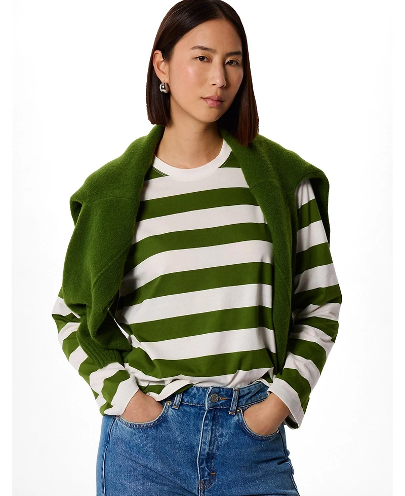 Whistles Women's Relaxed Stripe Long Sleeve Tee