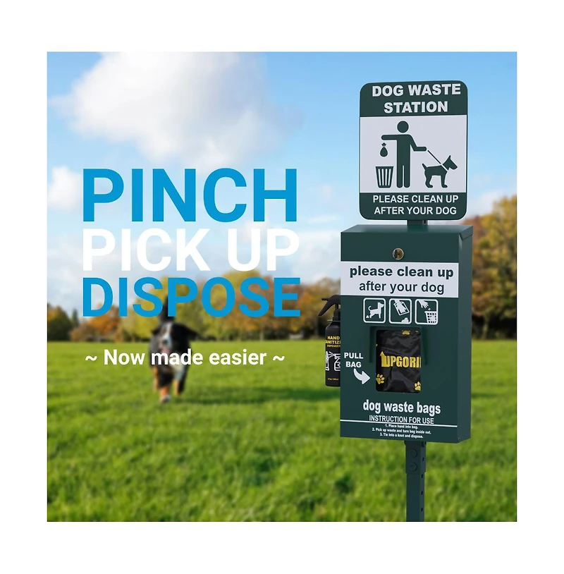 Emma+Oliver Kirk Locking Dog Waste Bag Dispenser With Glow In The Dark Sign, Hand Sanitizer Bottle And Rain Guard