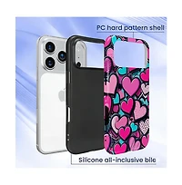 Gonez Case for iPhone 17 Pro Max, 2-in-1 Dual-Layer Shockproof Protection, Cute Heart Print Glossy