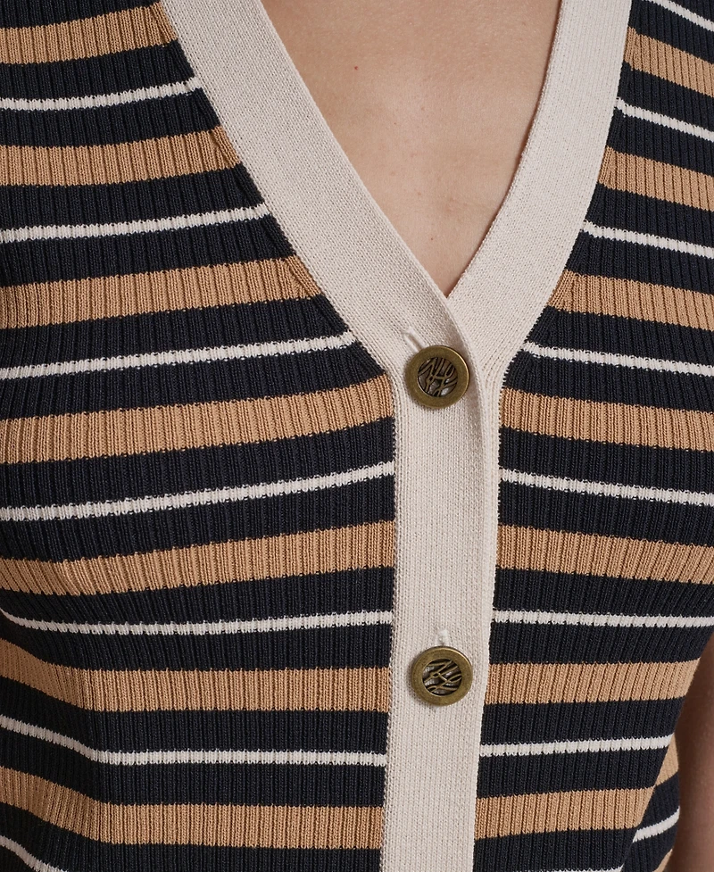 Karl Lagerfeld Paris Women's Striped Collared Tank Top