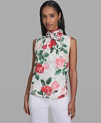 Karl Lagerfeld Paris Women's Mock Neck Floral Print Blouse