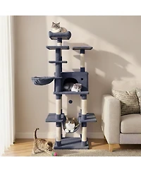 Gymax 63'' Large Cat Tree for Indoor Cats With Plush Top Perch Condo Hammock Basket Bed