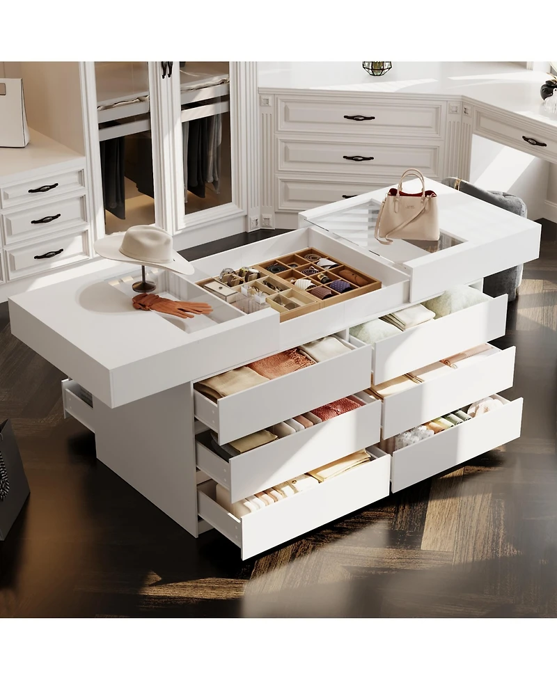 Homsee Modern 63 Inch 12-Drawer Bedroom Island - Tempered Glass Top | Engineered Wood | Smooth Glide Drawers