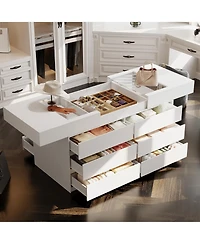 Homsee Modern 63 Inch 12-Drawer Bedroom Island - Tempered Glass Top | Engineered Wood | Smooth Glide Drawers