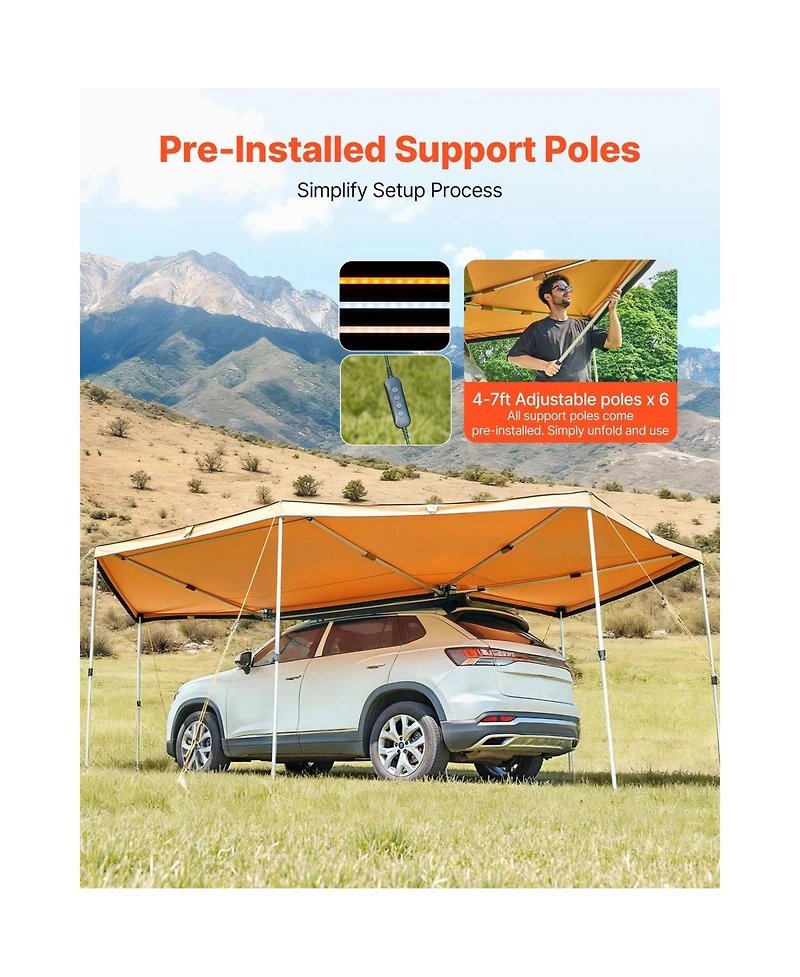 Cozito 270 Degree Vehicle Awning with Built-in Led Lights, 117 square feet