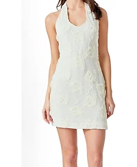 endless rose Women's Mesh Embroidered Halter Mini Dress