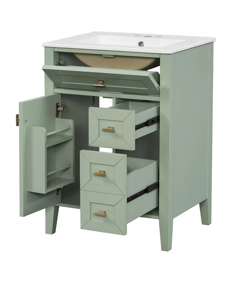 Busdays 24 Inch Bathroom Vanity with Sink Mdf and Rubberwood Construction 3 Drawers and Cabinet with 2 Tier Door Storage Rack Soft Close