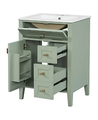 Busdays 24 Inch Bathroom Vanity with Sink Mdf and Rubberwood Construction 3 Drawers and Cabinet with 2 Tier Door Storage Rack Soft Close