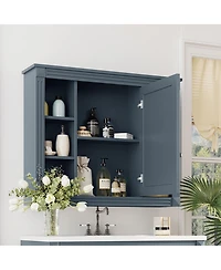 Phying Modern Wall Mounted Bathroom Storage Cabinet Mirror Medicine Cabinet with Mirror Door and 6 Open Shelves Space Saving Bathroom Wall Organizer