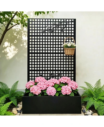Asagikoiai 70.9" Outdoor Metal Planter Box with Trellis Lattice, Raised Garden Bed for Patio