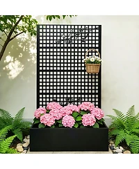 Asagikoiai 70.9" Outdoor Metal Planter Box with Trellis Lattice, Raised Garden Bed for Patio